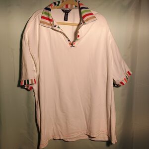 Men's Jackpot White Shirt with Multicolor Striped Collar – Size 3XL